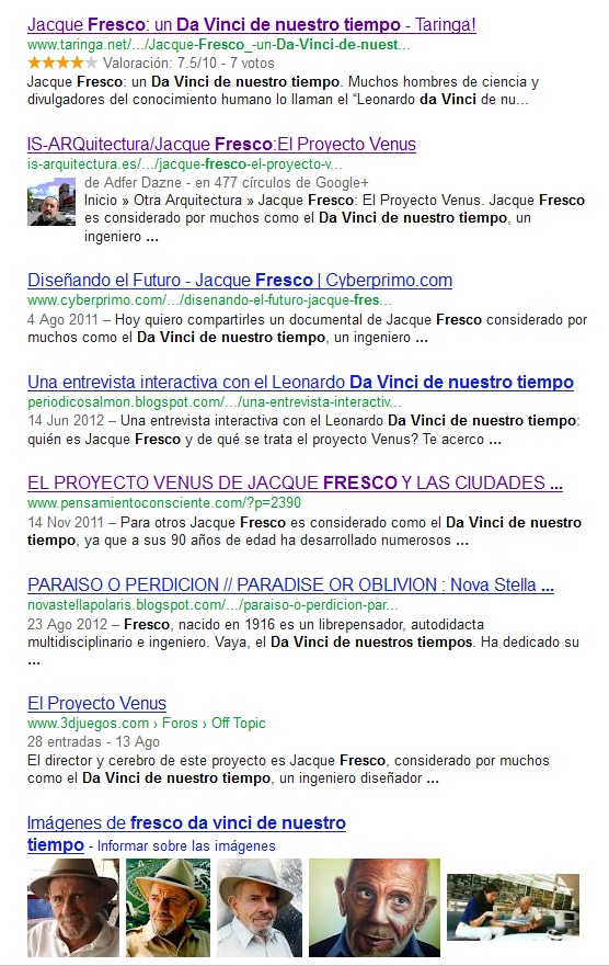 Alabanzas hacia el PV en una búsqueda genérica de agosto de 2012 en Google.