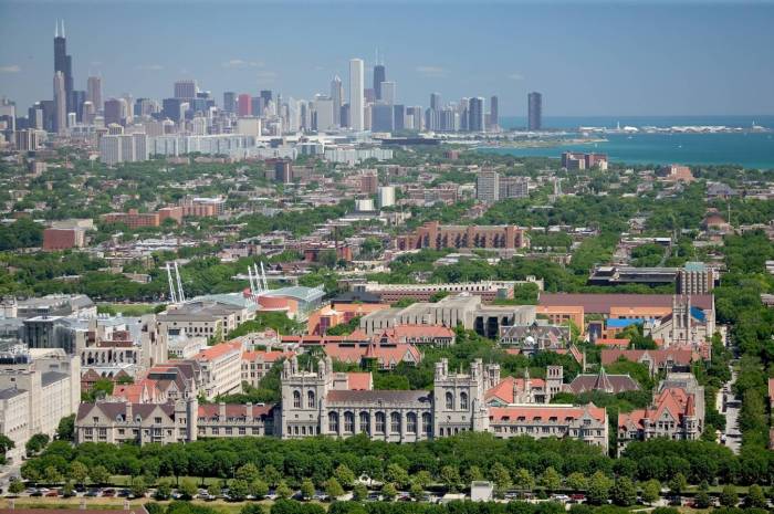 Vistas del campus de la universidad de Chicago con el 